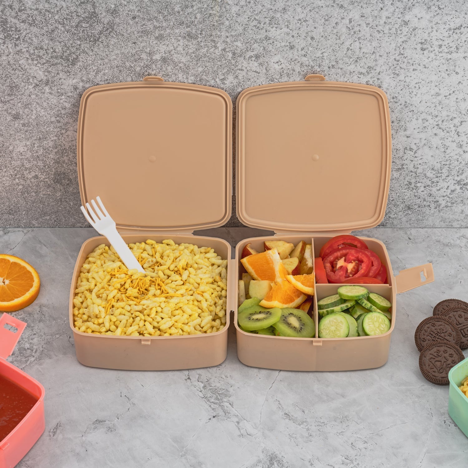 5787 Double-Layer Square Lunch Box with Spoon , 4 Compartment Tiffin & Push Lock , Plastic Tiffin Box for Travelling, School Kids & Office Exclusive, Home 5787 Double-Layer Square Lunch Box with Spoon , 4 Compartment Tiffin & Push Lock , Plastic Tiffin Box for Travelling, School Kids & Office Exclusive, Home